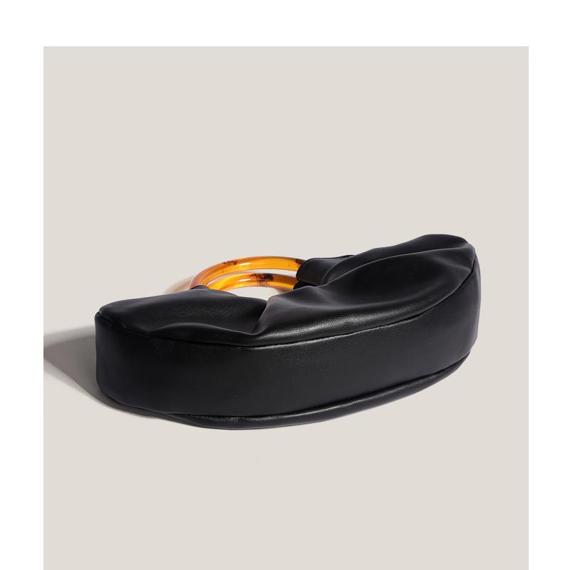 Small Niche Cow Horn Bag, Internet Celebrity, Same Acrylic Ring Handbag, Women's Pleated Cloud Bag, Hand-held Dumpling Bag