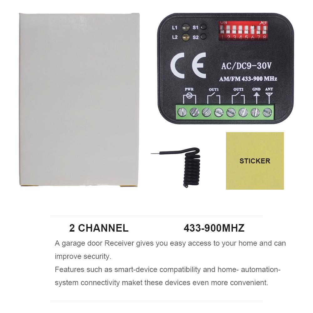 Garage Door Receiver Switch Controller AC/DC 9V-30V 220V 2 Channels 300MHz To 868MHz 433.92MHz