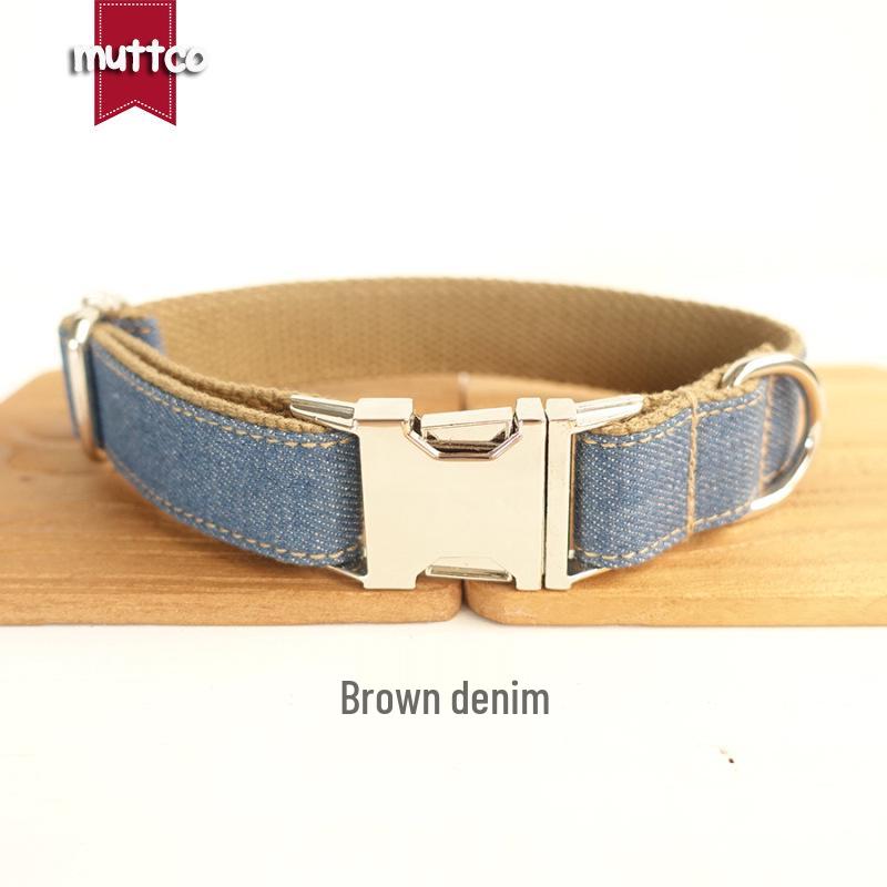 Custom Brown Denim Dog Collar - Unique Pet Gift M