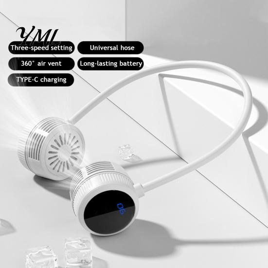 Outdoor Sports Cooling Device Portable Neck Fan, Hands Free Bladeless Fan with 3 Speed, USB Wearable for Travel Rechargeable Quiet Personal