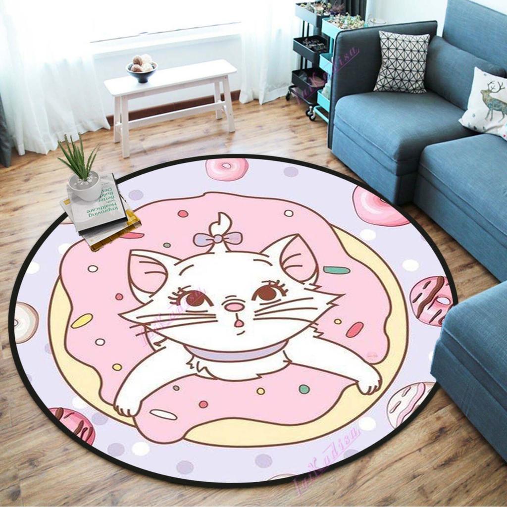 Süße Marie Katze Runder Teppich Rosa Katze Cartoon Runder Teppich Läufer Fußmatte Anti-Rutsch Stuhlmatte für Kinder Spielmatte