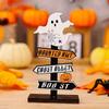 Halloween Pumpkin Letter Wooden Ornament, Tree Shaped Ghost Desktop Display, Halloween Desktop Decoration