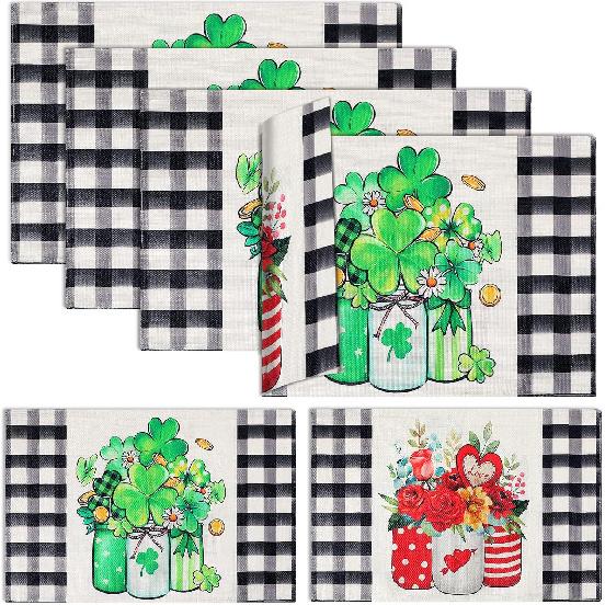 Valentine's Day Buffalo Plaid Placemats Set of 4 Double Sided St Patricks Day Valentines Placemats Decoration Set Farmhouse Table Holiday