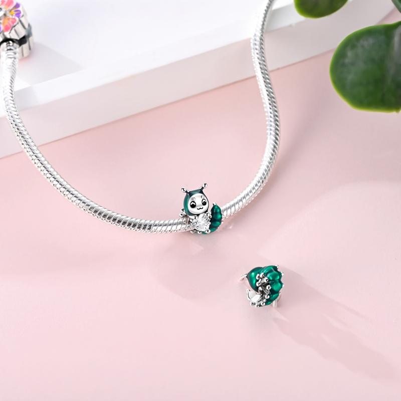 Green Caterpillar Elegant Cute Bead Copper Craft Hug Love Dangle Pendant Fit Bangle Bracelet Necklace Diy Jewelry