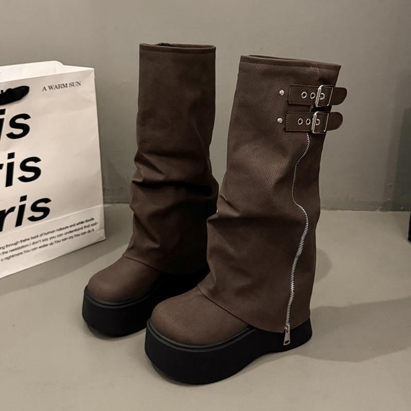 

British Martin boots women s 2025 new autumn and winter velvet platform short boots small trouser boots brown pile direct sales 40