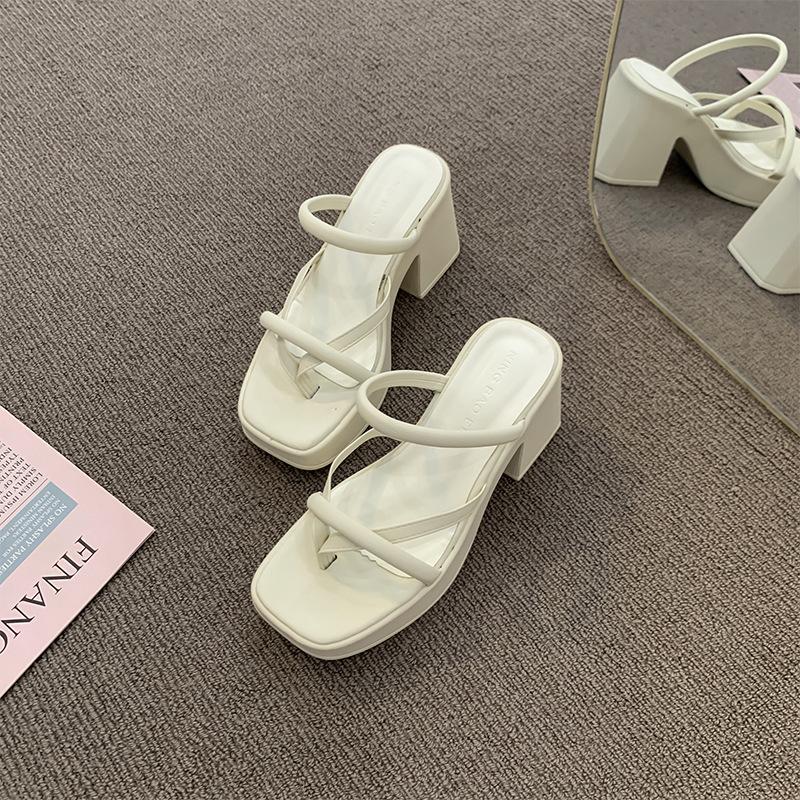 Fashion and High-end Sense Pinch-foot Flip-flops Cool Slippers Women Wear Thick Heels and Thick Soles Open-toed High-heeled Sandals In Summer Women