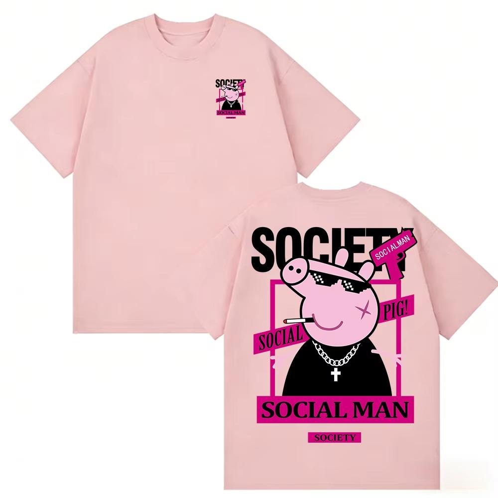 

2026 summer new Peppa Pig cartoon pattern printed Tshirt for both Unisex and Women Breathable loose and casual S