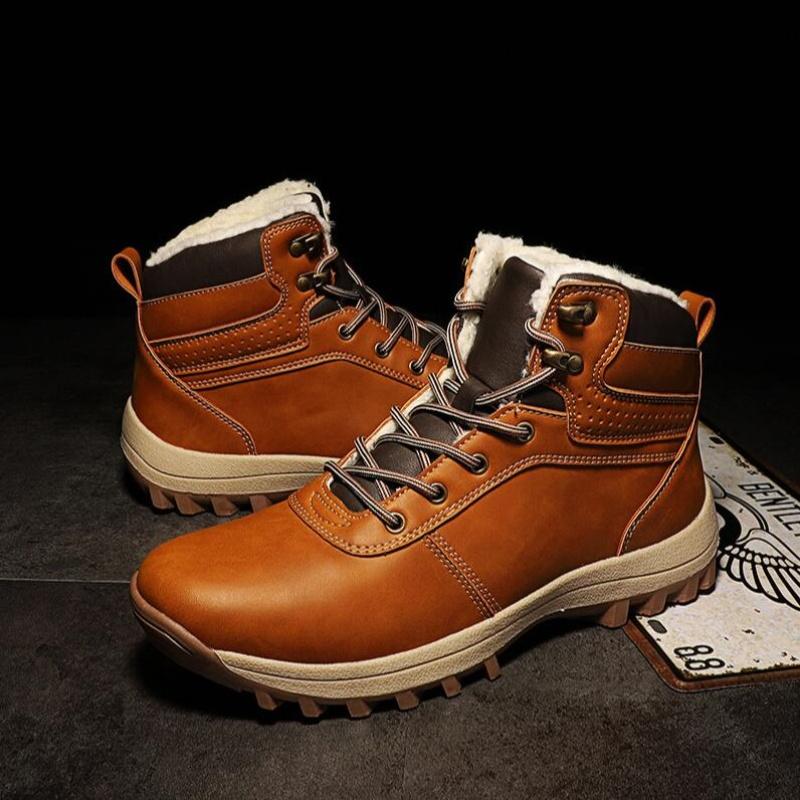 Winter Warm Men Boots Pu Leather Fur Plus Men Snow Boots Handmade Waterproof Working Ankle Boots High Top Men Shoes