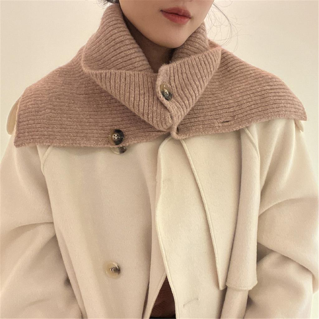 Cable Knit Wrap Button Scarf Winter Warm All-Matching Button Scarf Neck Protections Knit Neckerchief Windproof