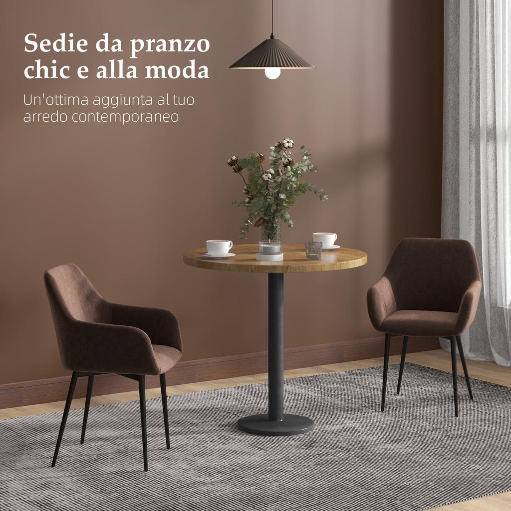 Set of 2 Nordic Dining Chairs Padded with Curved Armrests in Velvet-Effect Fabric, 54x57x80 cm, Brown