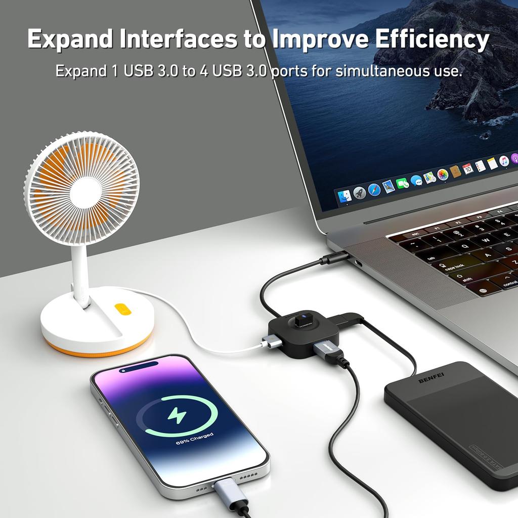 BENFEI USB C USB Hub with 5Gbps Data Type C USB C Splitter for Mac Flash Mobile HDD Hub, 4-Port 3.0 Transfer, MacBook, Pro, iMac, Surface, XPS, Drive,