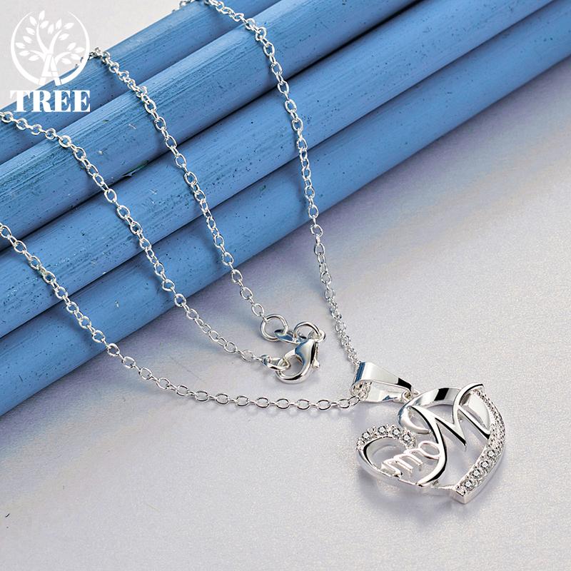 925 Sterling Silber AAA Zirkon Mom Herz Anhänger Halskette Schmuck