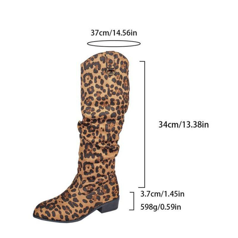 Damskie kozaki za kolano w panterkę/czarnej skórze na słupku - Jesień 2025 Nowość, Hurtownia