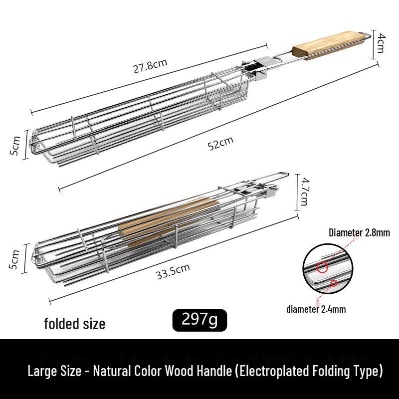 Iron Stainless Steel BBQ Grilling Basket with Wooden Handle