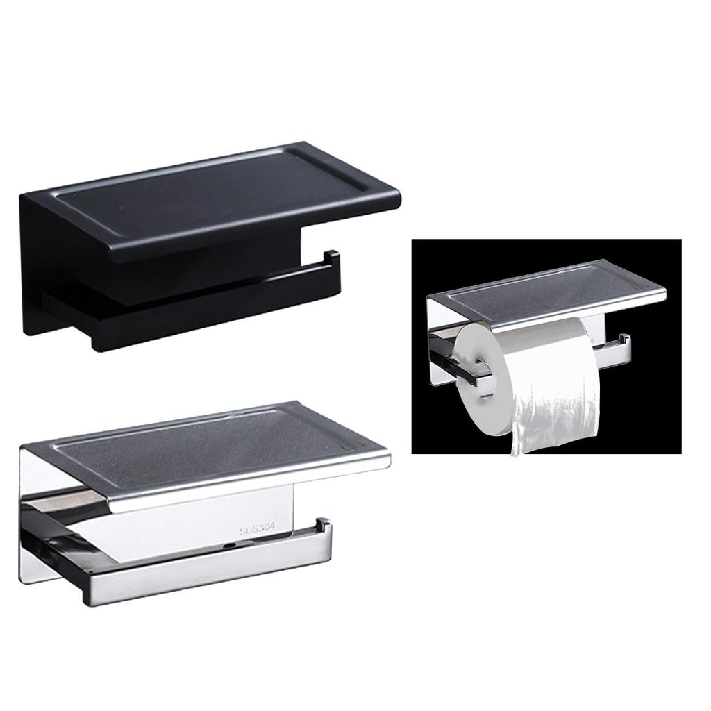 Wall Mounted Paper Holder with Phone Shelf Tissue Roll Dispenser Storage for Hotel