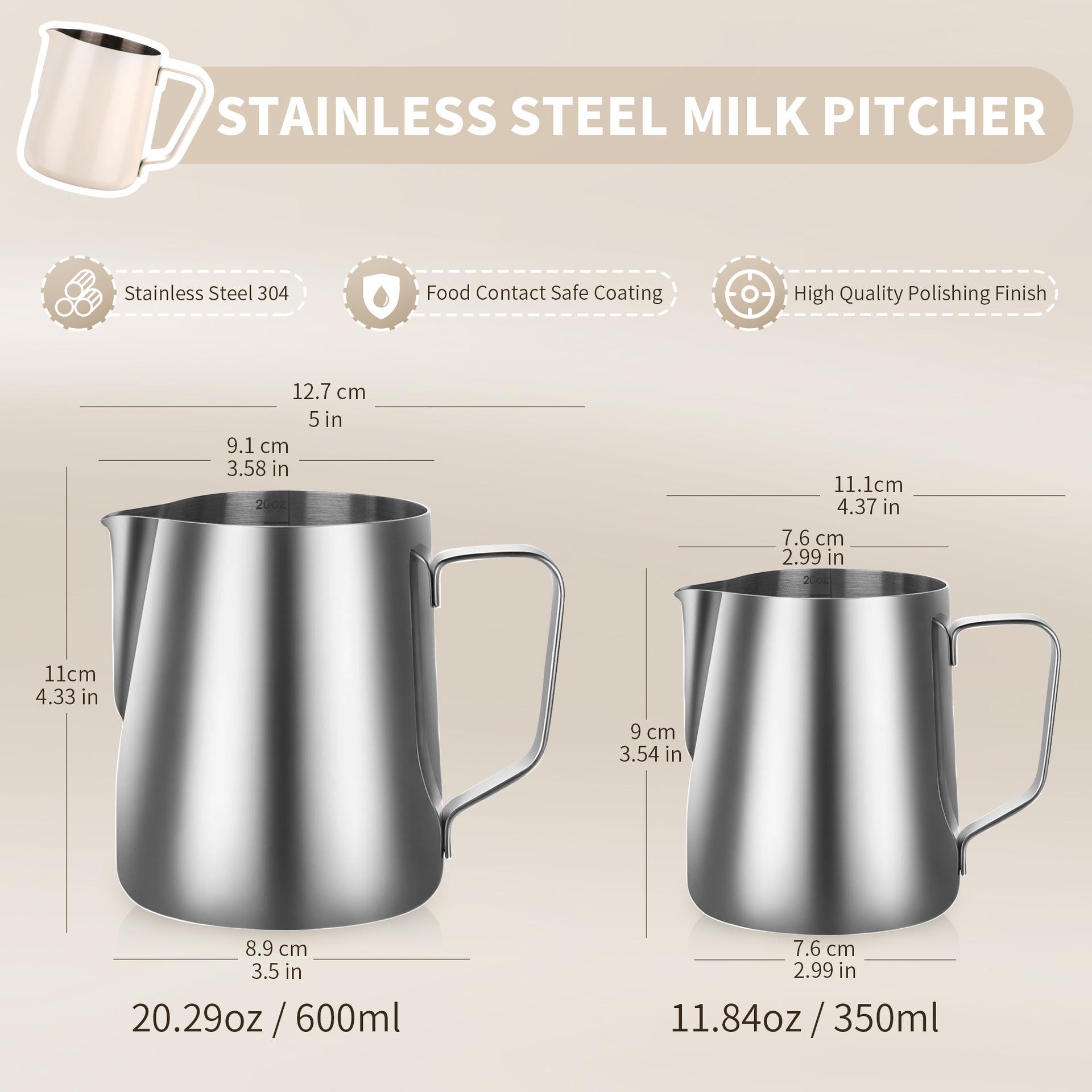 2026 Latte Art Cup, 304 Stainless Steel, with Scale & Eagle Beak for Milk Frothing 350ml серебряный