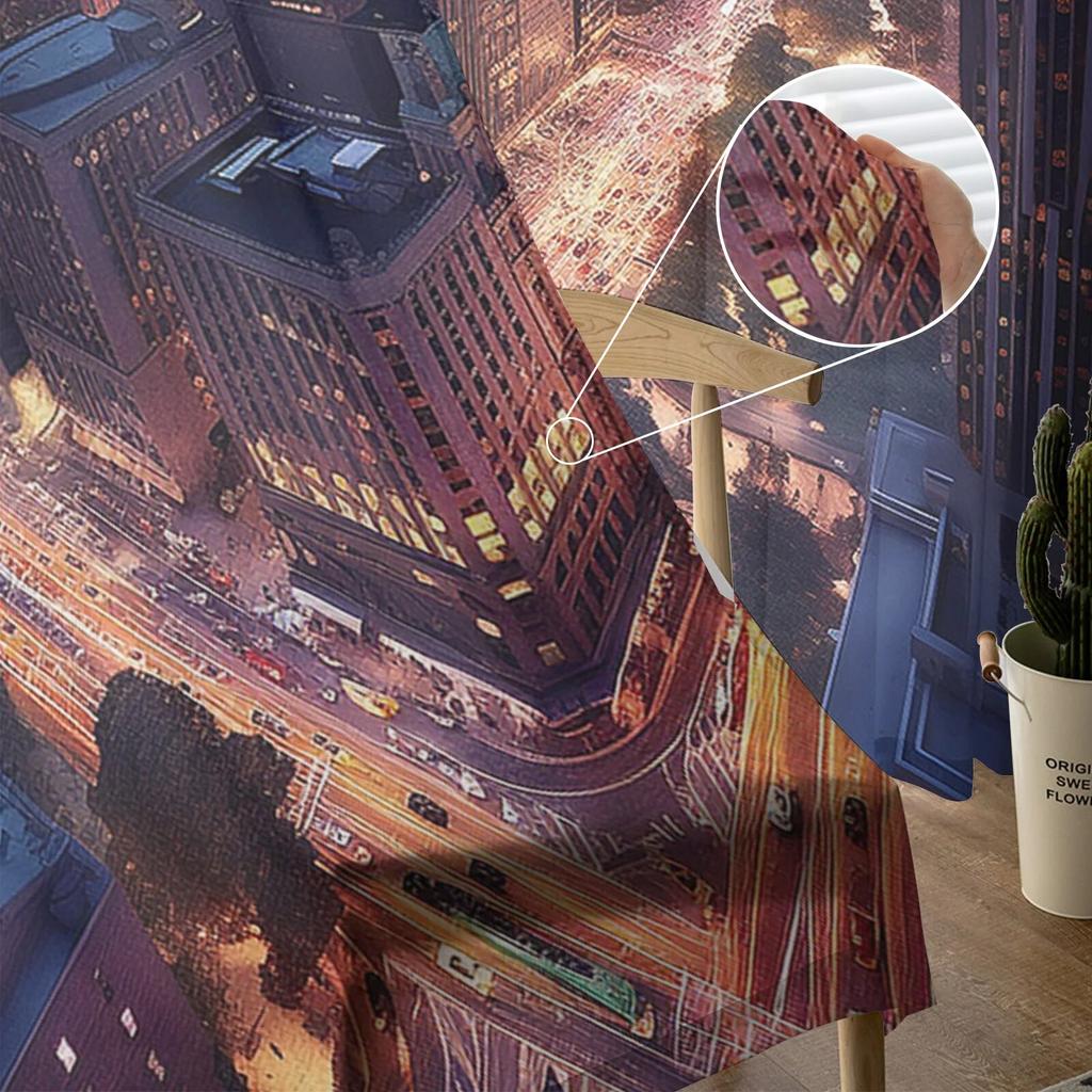 Street City Sky Gradient High Building Voile Sheer Curtains Living Room Window Tulle Curtain Kitchen Bedroom Drapes Home Decor