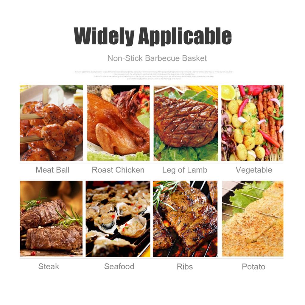 Grilling Basket Non-Stick Barbecue Basket Heavy Duty BBQ Tools Grill Basket for Meats Fish Vegetables Steak