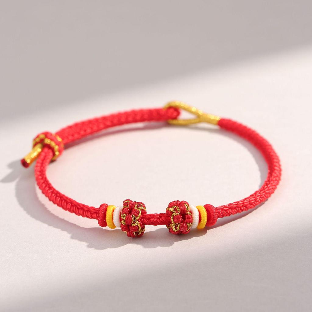 Handmade Eight-Strand Woven Red Rope Bracelet for Beading - Ethnic Style Birth Year Charm