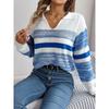 Women's Hooded Sweatshirt with Casual Collar and Contrast Striped Long-Sleeved Knitted Pullover