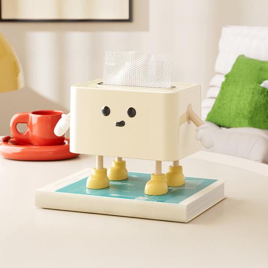 Smile Face Tissue Box Cute Tissue Holder with Spring Mechanism Rectangular Tissue Case Tissue Box Cover Napkin Dispenser for Bedroom Bathroom Car