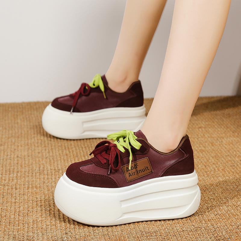 Fashion 7 CM Women's Autumn Thick Bottom Shoes Breathable Microfiber Leather Vulcanize Flat Platform Sneakers White Walking Shoes