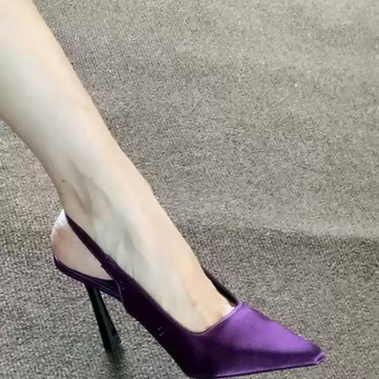 Light mouth purple bag head thin heel high heels sandals niche design single shoes pointed