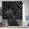 Modern Polka Dot Dog Shower Curtain For Bathroom Decor Black White Print With Optical Illusion Design (180 X 240 Cm)