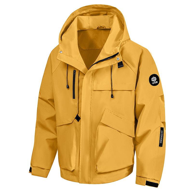 Men's Singles Outdoor Sports Casual Versatile Mountaineering Suit Hooded Pure Color Couple Waterproof Multifunctional Jacket