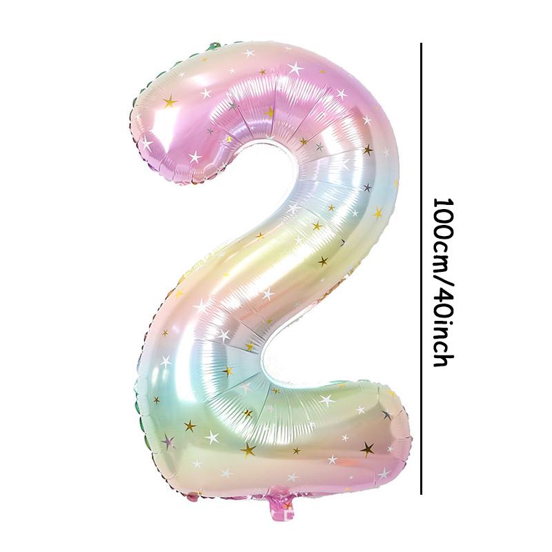 Balon cu numere 0-9 cu tema curcubeu de 40 inch, decorație de petrecere în stil unicorn magic, balon cu heliu din folie cu numere pentru decor de petrecere