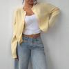 Yellow Slim-Fit Brushed Knit Cardigan for Women - Figure-Flattering Round Neck, Long Sleeves, Perfect for Autumn and Winter.