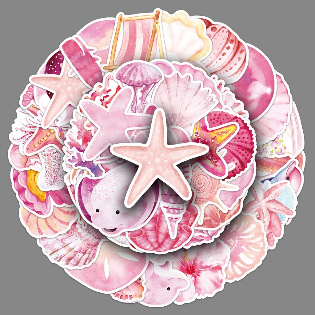 50 Pink Marine Graffiti Stickers Personalized Marine Life Decoration Mobile Phone Water Cup Guka Creative Stickers