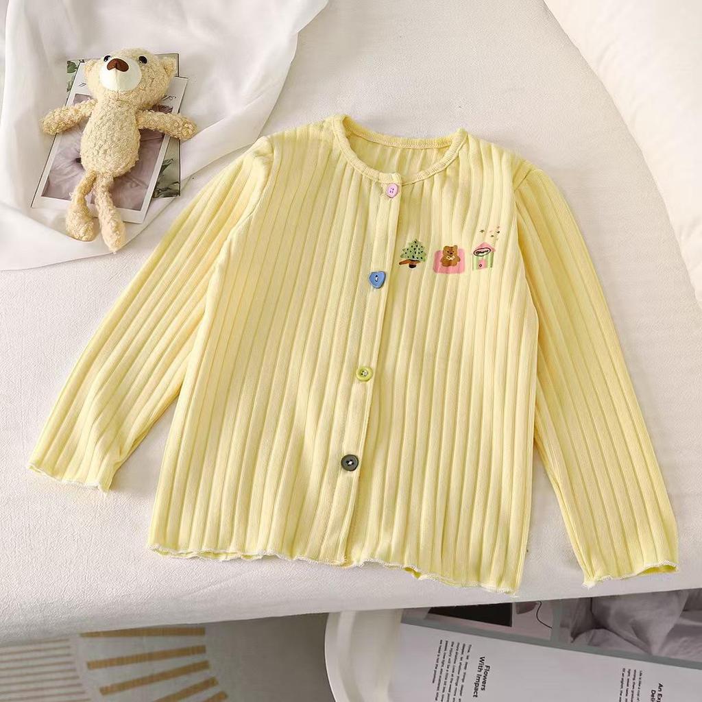 Korean Style Cartoon Cardigan: Colorful Button Long Sleeve Jacket for Baby Girls