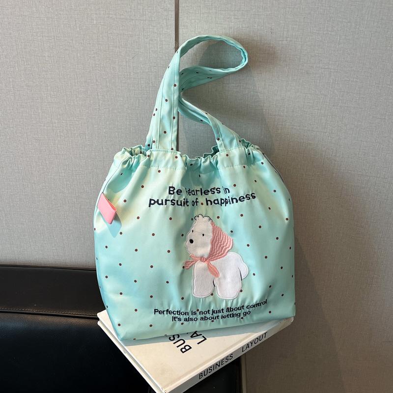 Casual Large-capacity Bag Women 2025 New Cartoon Puppy Nylon Canvas Bag Embroidered Letter Shoulder Tote Bag