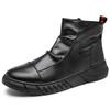 Fashion Casual Thick Sole Raising Board Shoes Men's Trend Fashion Leather Comfortable High Top Waterproof Ankle Boots Retro Black Men