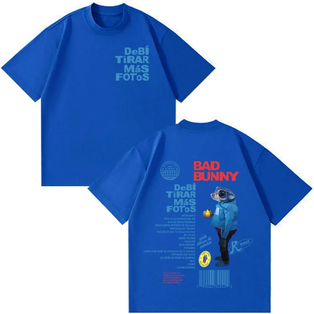 Rapper Bad Bunny Tour Album Merch T Shirts Debi Tirar Mas Fotos DTMF Graphics Tshirts Unisex Hip Hop Oversized Cotton Tshirt