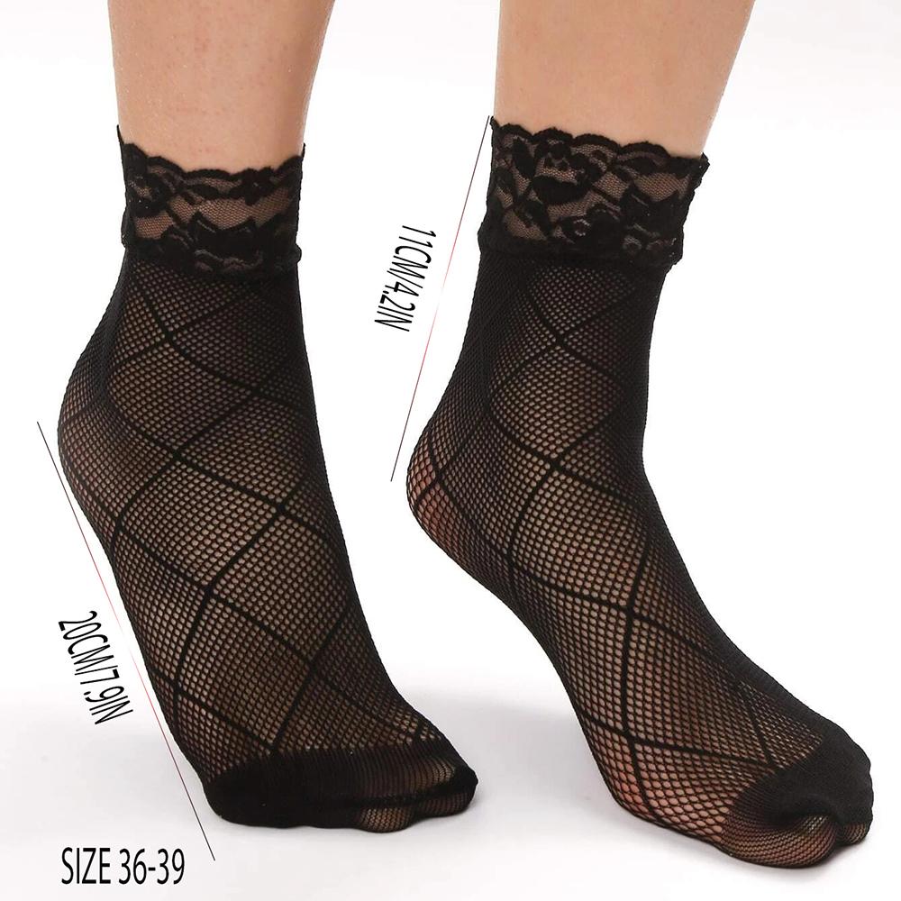 Neue Damen Sexy Sommer Kurze Über Knöchel Bootssocken Netz Mesh Schwarz Floral Spitze Patchwork Atmungsaktiv Hohl Nylon Strumpfwaren