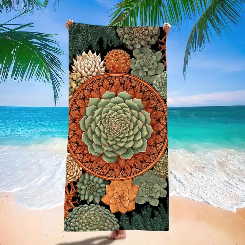Boho Succulent Cactus Vintage Print Beach Towel Sandproof Quick Dry Absorbent Towel for Beach Pool Camping Yoga