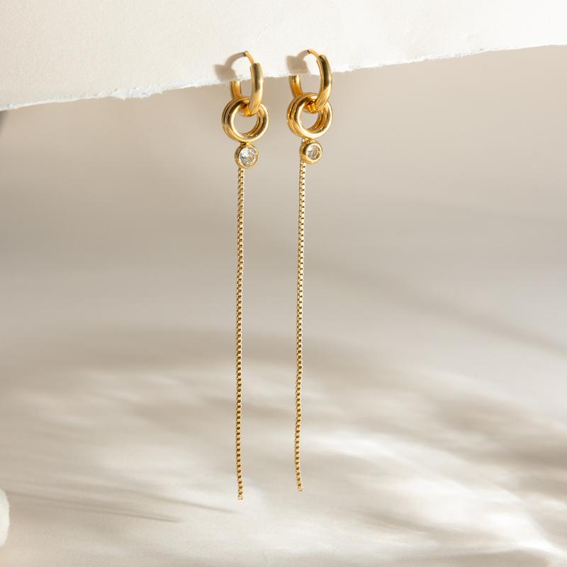 Delicate Zircon Earrings For Women Minimalist Gold Plated Stainless Steel Long Tassel Earrings Fashion Jewelry Gift