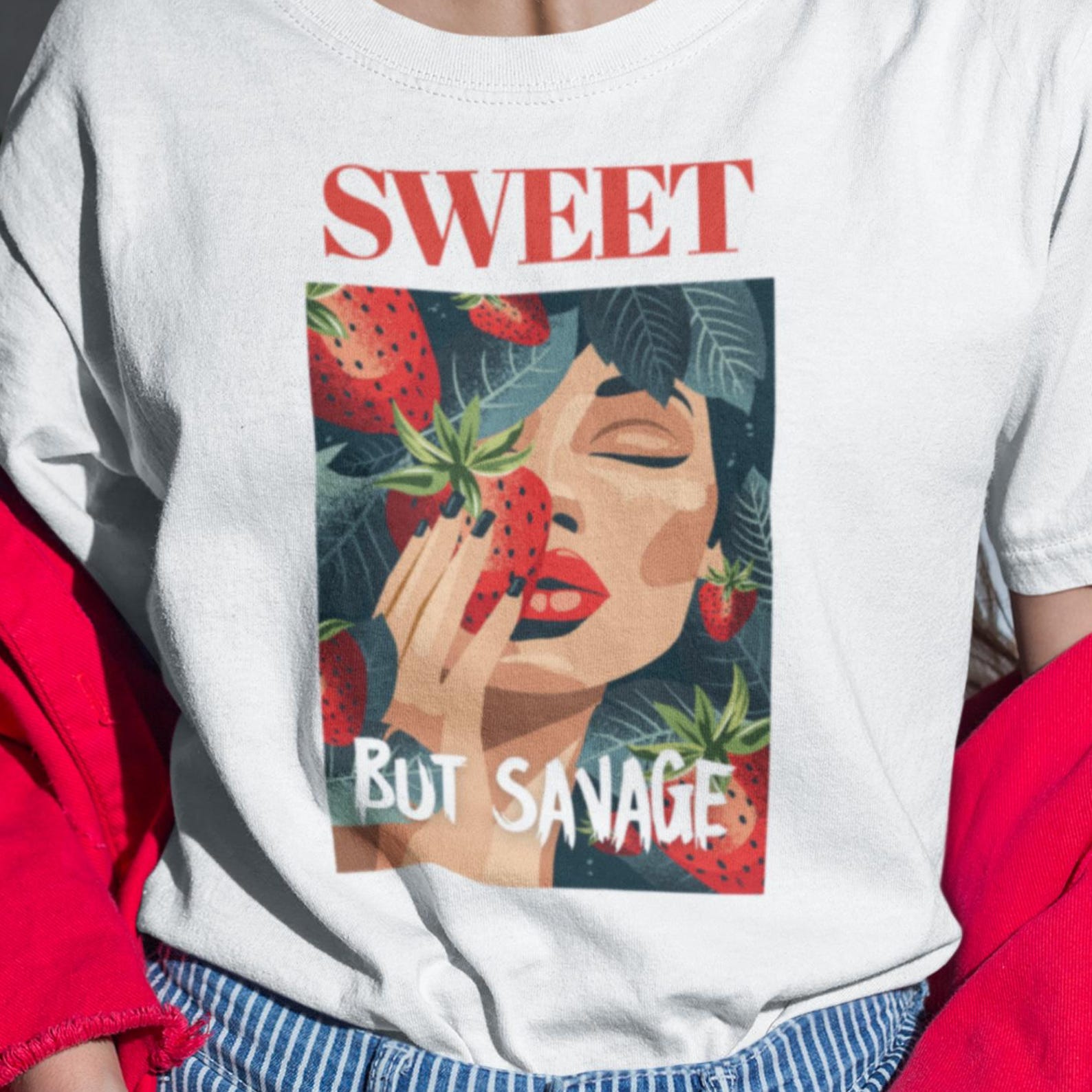 Strawberry Graphic Tee: Sweet but Savage Cotton T-Shirt 2XL