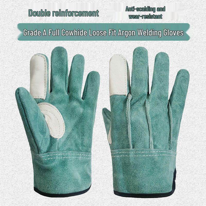 Guantes de Soldadura Aislantes de Cuero de Vaca Anti-Pinchazos Anti-Quemaduras Resistentes al Calor con Dedos Divididos