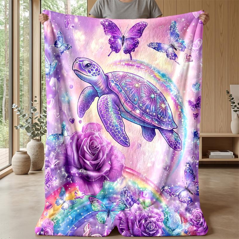 Fantasy Sea Turtle Journey Theme Blanket Lightweight Warm Flannel Blanket Decorative Throw Blanket for Home Decoration