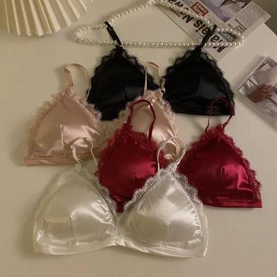 French Lace Triangle Cup Push-Up Camisole – Wireless, Anti-Sagging, Thin Padded Bandeau for Small Chests