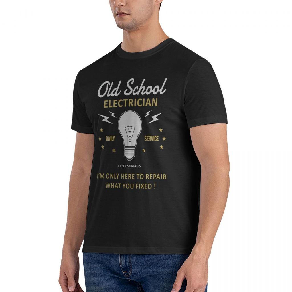 2024 Fashion Funny Novelty Joke Old School Electrician Mens T-Shirt Top Electrical Engineer Tees