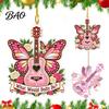 Creative Hanging Guitar Ornaments Pink Butterfly Ornament, Acrylic Music Decor with Rose Artistic Baubles And Quote, Christmas Tree Pendant,