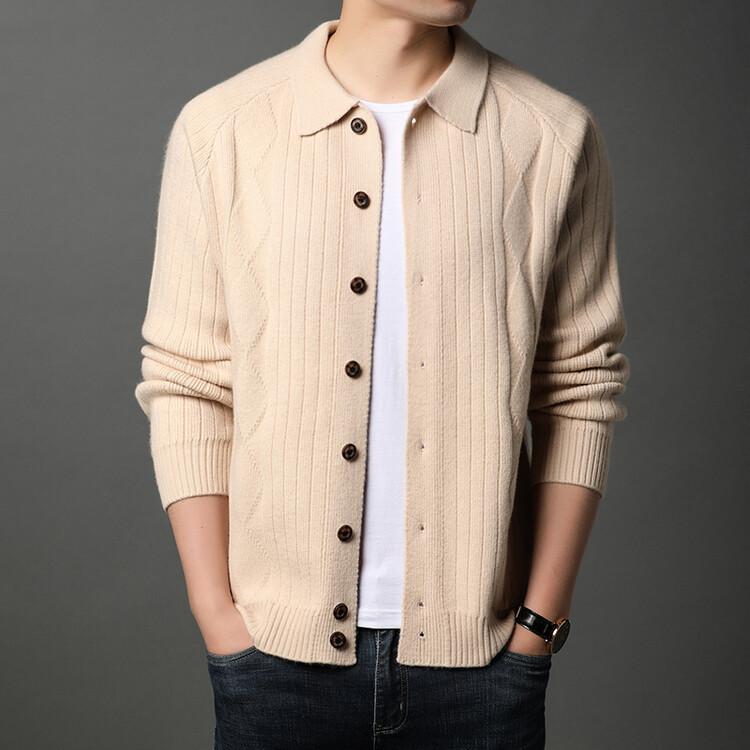 

2024 Классический однотонный свитер, мужская куртка, винтажный кардиган с пуговицами и лацканами, трикотажное пальто для мужчин, зимний теплый тонкий свитер 3XL хаки