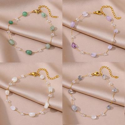 Anklets for Women Stainless Steel Stone Beaded Chain Anklet Summer Beach Accessories Boho Leg Bracelets Zircon Tobilleras Mujer
