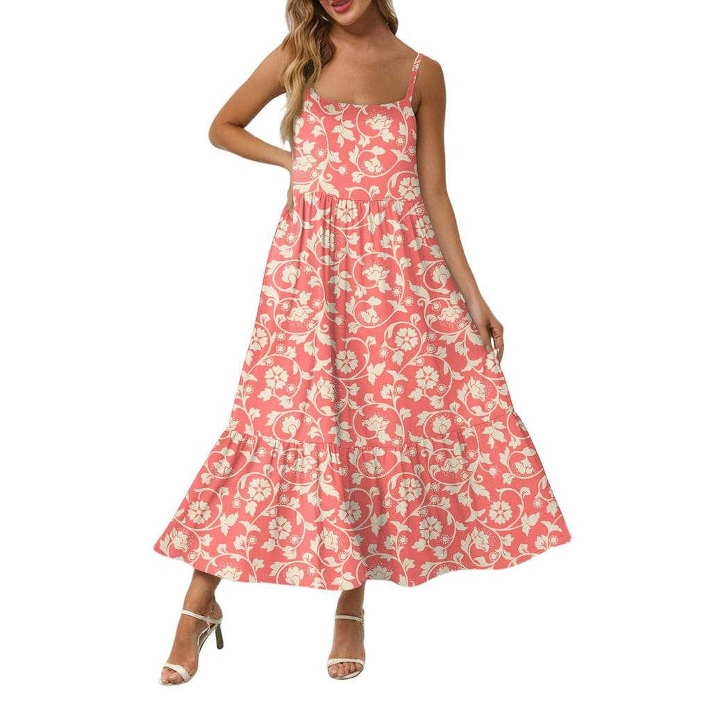 Kvinners Lang Strand Casual Elegant Spaghettistropp Maxi Kjole Søm Lavmælt Flytende Bohemsk Kjole