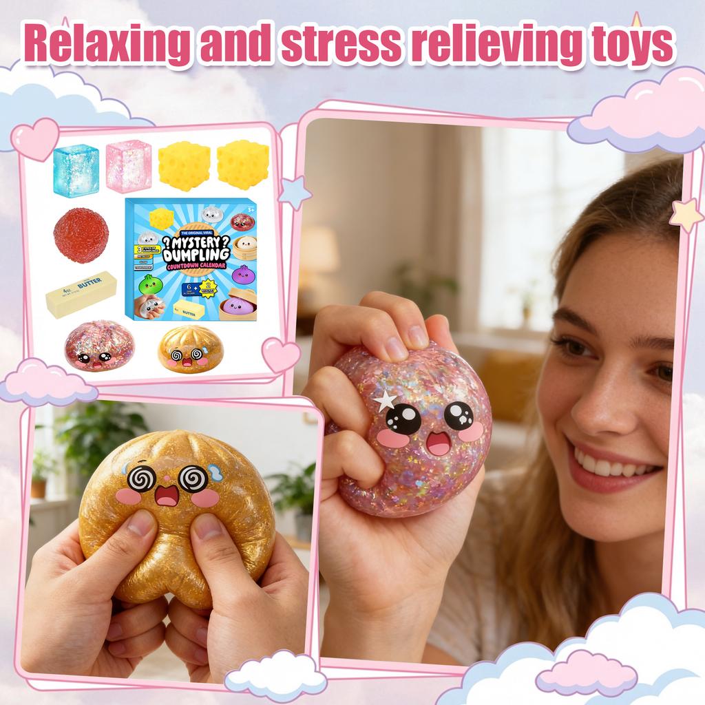 Mystery Dumpling Countdown Calendar 8 Piece Set with 3D Squeeze Toys and Blind Box Advent Calendar for Kids and Adults