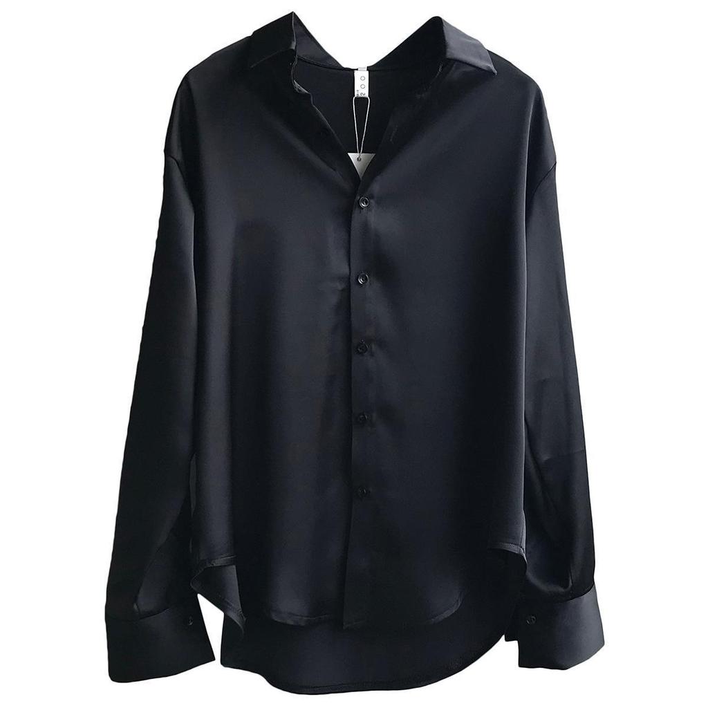 Women's Retro Hong Kong Style White Satin Drape Shirt - Loose Fit, Korean Professional Design